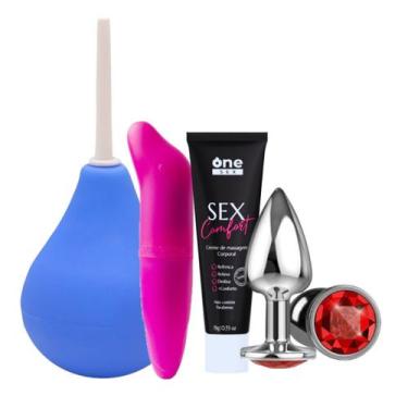 Imagem de Kit Sex Shop Plug Anal Tamanho P Ducha Higiênica Intima 230ml Creme de