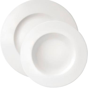 Imagem de Kit Jogo Pratos Raso Fundo 2 Pessoas 4Pçs Aba Larga Branco