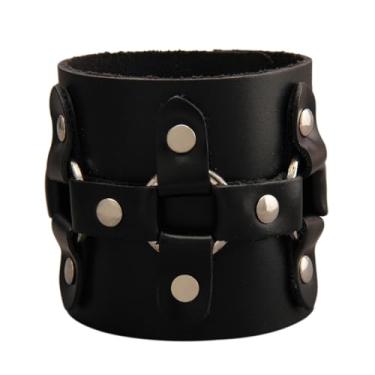 Imagem de GelConnie Pulseira de couro para homens e mulheres pulseira de couro larga grossa viking masculina pulseira de couro gótico pulseira vintage rock, Couro, Sem Pedra Preciosa