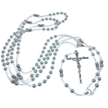 Imagem de White Pérolas de Laço de Casamento/Pérolas de Cristal Rosário Banhado a Prata Lazo De Boda Perlas Blancas, Cristal