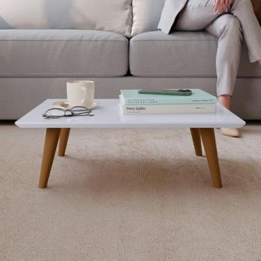 Imagem de Mesa De Centro Retangular Mdf Elegante Pé Palito Decorativa Paris (Branco)