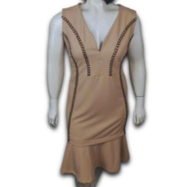 Imagem de Vestido Midi Malha Crepe Babado Gola V e com Bordado a Mão Plus Size -