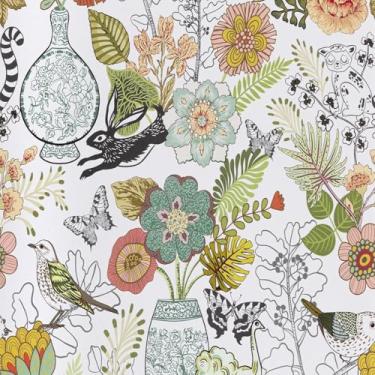 Imagem de Abyssaly Papel de parede Boho de papel de parede adesivo animal, 45 cm x 1000 cm, floral colorido e de contato de pássaros, papel de parede autoadesivo de vinil para decoração de armário de gaveta de