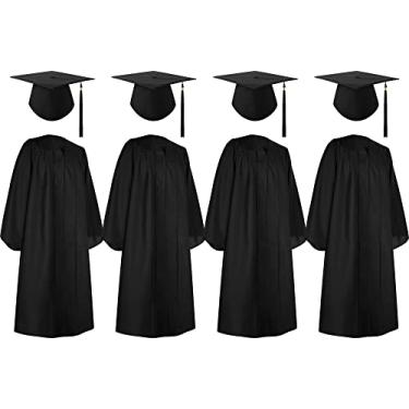Imagem de Sintege Conjunto de 4 vestidos de formatura a granel e roupão de formatura e vestido fosco para formatura do ensino médio 2025, Preto, 57 Inch