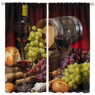 Imagem de Cortina de vinho vintage, colagem com tema de bebida, fundo de madeira, vinho, vintage, barril de vinho, cortina temática de bebidas, cortina decorativa blackout para sala de estar, cozinha,