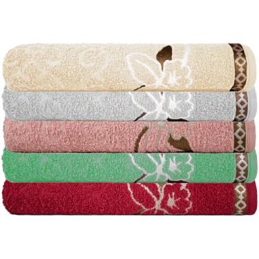 Imagem de Kit 5 Toalhas Rosto Jacquard Premium 48x78cm 100% Algodão (Variadas)