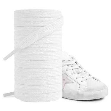 Imagem de UamGlsob Cadarços planos 100% algodão para tênis GG, cadarços atléticos de substituição para sapatos de skate Gucci, casual, moda plana (branco, 54"/140 cm)