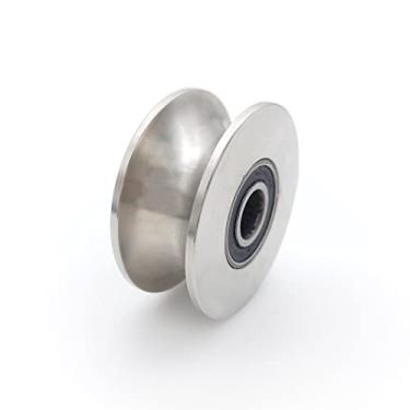 Imagem de VUYBVY Roda De 3 Pol. Com Sulco Em U, Rodas De Aço Inoxidável Para Portão Deslizante, Polia Resistente, Rolo De Trilho Em U Com Rolamentos Duplos, Rodízio Rígido, Substituição De Rolos Para Porta De