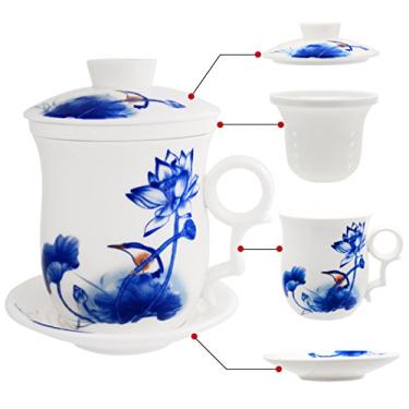 Imagem de Conjunto de chá de porcelana para talentos de chá com tampa de infusor e pires – Caneca de café de cerâmica chinesa para chá de folhas soltas para home office