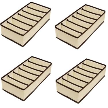 Imagem de Kit 4 Organizadores Gaveta Nichos Tnt Sutiã Meia Cueca Closet Caixa (Creme)