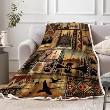 Imagem de NYMB Cobertor rústico para cabana, mantas de cama de flanela de madeira de alce vintage de urso, campo de fazenda, acampamento, floresta para sofá, cama, cobertores quentes e aconchegantes de animais