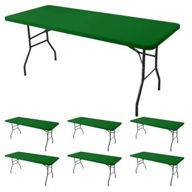 Imagem de Enjoyidea Toalha de mesa ajustada para mesas retangulares de 1,8 m - pacote com 6 toalhas de mesa elásticas verdes para piquenique ao ar livre - toalhas de mesa elásticas de elastano 1,8 m para