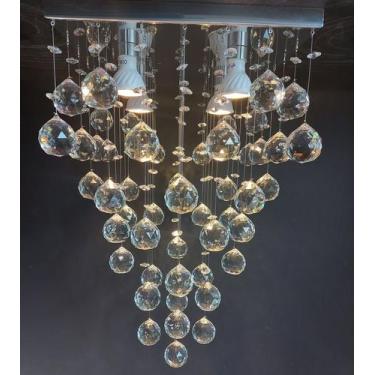 Imagem de Luminária Moderna Cristais Alto Brilho,Com Base de Inox 30x30cm, Com A