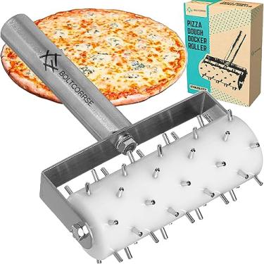 Imagem de Rolo profissional para massas de pizza – Rolo de pizza de aço inoxidável com espigões, doca de massa para bolachas, pão caseiro, torta, bolo, biscoitos - Rolo de massa de pizza