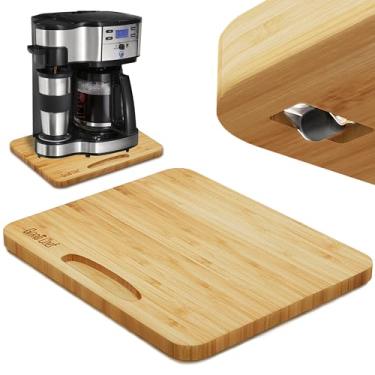 Imagem de Deslizador de eletrodomésticos de bambu, bandeja deslizante para cafeteira, bandeja de enrolar eletrodomésticos de bancada de cozinha, bandeja deslizante de panela de café com rodas de borracha, ampla