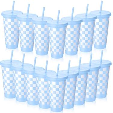Imagem de Skylety Pacote com 16 copos de plástico guingão com tampas e canudos Sometimes You Forget You Are Awesome Gifts Copos reutilizáveis com tampas Copos coloridos para festa copo de café gelado a granel