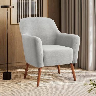 Imagem de Poltrona Decorativa Estofada e Orgânica com Pés Palito Panamá Espresso Móveis Cinza Claro