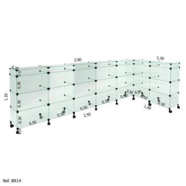 Imagem de Balcão L Invertido Porta Bijuterias e Rodízios - 2,50 x 1,10 x 1,00 - 