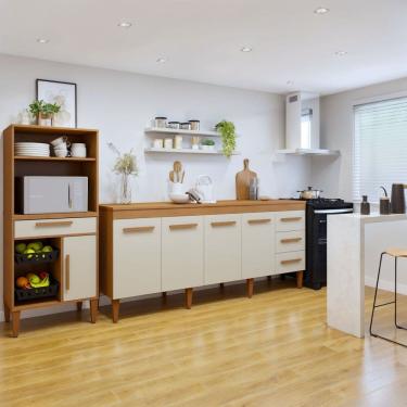 Imagem de Conjunto 2 Peças Fruteira com Nicho e Balcão 4 Portas Cuiaba Marrom/Off White