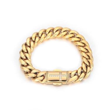 Imagem de Pulseira fashion cubana hip hop Miami em ouro 18k, fivela de cruz de diamante de Moçambique, presente de festival masculino e feminino, Large, moissanite