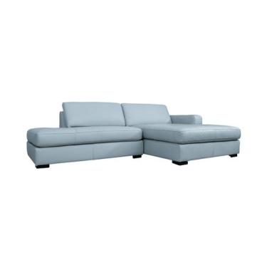 Imagem de Sofá de Couro com Chaise N.Y. 3 Lugares Light Blue 2,54 m - Mempra