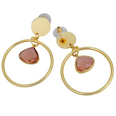 Imagem de Brincos de cristal Nupuyai com pingente de cristal para mulheres, brincos de argola circular para meninas rosa