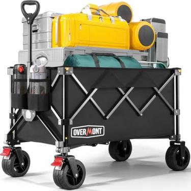 Imagem de Overmont Carrinho dobrável para festivais: 150 kg, vagão de acampamento de grande capacidade para compras de piquenique na praia, jardim, piquenique, carrinho resistente com alça ajustável e rodas e