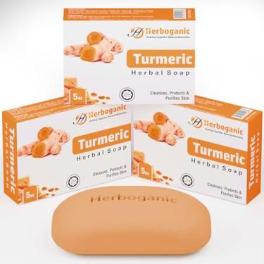 Imagem de HERBOGANIC Sabonete de açafrão | Pacote com 3 de sabonete em barra de 142 g | Sabonete em barra natural para rosto e corpo | Hidratante e nutritivo | Adequado para homens e mulheres