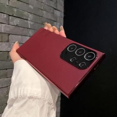 Imagem de Capa de celular fosca com textura de couro revestida para Samsung Galaxy S25 S24 S23 Ultra Plus, proteção de câmera, capa protetora, vermelha, para S25 Plus