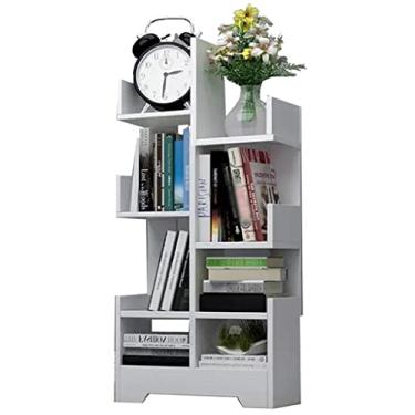 Imagem de Estante de canto de madeira, estante aberta autônoma, organizador de armazenamento moderno para sala de estar, prateleira de exibição de madeira multiuso para escritório em casa (cor: /branco, tamanho
