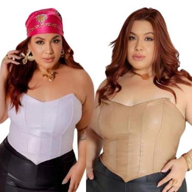 Imagem de Kit 2 Croppeds Corset Plus Size Feminino sem alça Com Bojo Ponta De Bi
