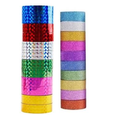 Imagem de Fita adesiva colorida com glitter Washi Tape Durex holográfico Decorad