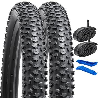 Imagem de YUNSCM 2 peças de pneus de bicicleta de 61 cm 24 x 2,125/57-507 60TPI e 61 cm válvula Schrader compatível com mountain bike 24 x 1,95 24 x 2,0 24 x 2,10 24 x 2,10 24 x 2,125 24 x 2,15 ires and Tubes