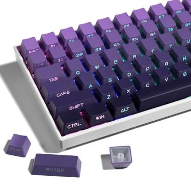 Imagem de XVX Teclas de impressão lateral, teclas PBT Shine Through Double Shot, teclas personalizadas 60 65 75 100 por cento, conjunto de 136 teclas roxo gradiente, perfil do equipamento original, estilo