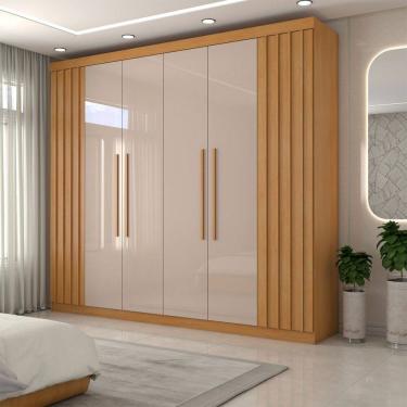 Imagem de Guarda-Roupa Casal Rúbeo 6 Portas 3 Gavetas Ripado Cinamomo/Off White - Panorama Móveis