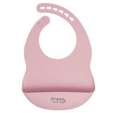 Imagem de Babador com Bolso de Silicone Liso Rosa para Bebê Freso Baby