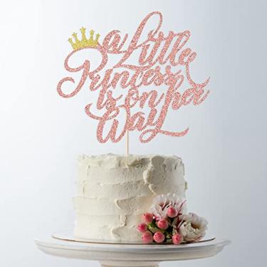 Imagem de Bekaterea Topo de bolo A Little Princess is on her Way, decoração de bolo Crown Girl, bom para chá de bebê, revelação de gênero, suprimentos de decoração de festa de aniversário de meninas (ouro rosa)