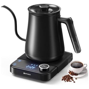 Imagem de Chaleira Elétrica HIYAKOI Gooseneck com Controle de Temperatura, Ideal para Café e Chá, Aquecimento Rápido de 1200W em Aço Inoxidável, 0,8L