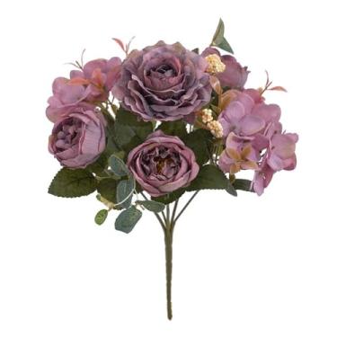 Imagem de Peônia Seda Flores Artificiais Falso Buquê De Casamento Decoração Do Partido Flores Do Dia Dos Namorados(1,Purple-4)