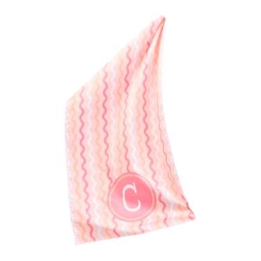 Imagem de Mary Square Whimsical Waves Monograma Letra C Mistura de Poliéster 155 x 78 centímetros Rosa e Branco Toalha de Praia de Secagem Rápida com Cordão Bolsa de Transporte