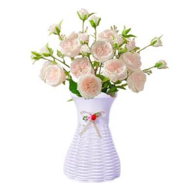 Imagem de Vaso de flores de plástico tecido de vime, minimalista, arte moderna, vaso decorativo, recipiente de arranjo de flores para decoração de casa, mesa de casamento