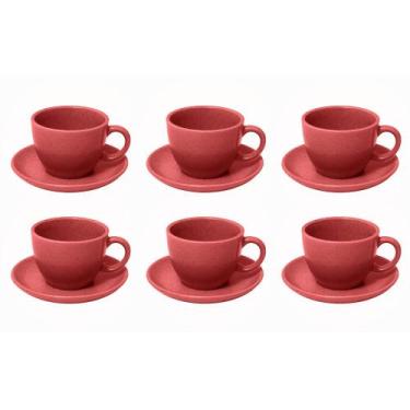Imagem de Conjunto de 6 Xícaras Com Pires 210ml Cerâmica Vermelho Mimo Style