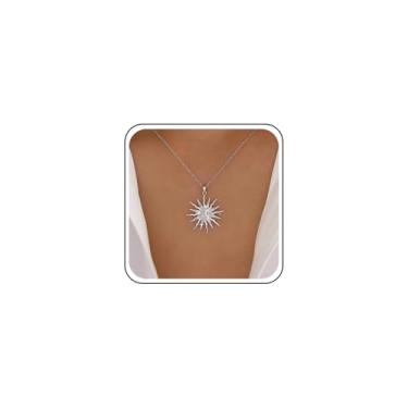 Imagem de TseanYi Colar com pingente de sol e lua, dourado, grande, gargantilha de sol, zircônia cúbica, colar com pingente de explosão de sol, minimalista, colar de lua, joia de declaração, Zinco, Sem Pedra