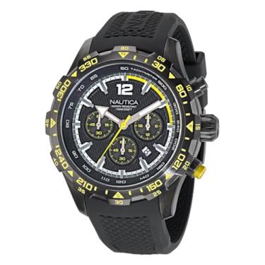 Imagem de Nautica Relógio masculino com pulseira de silicone preto (modelo: NAPNSS403), Preto