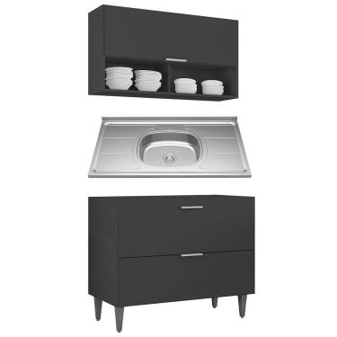 Imagem de Armário de Cozinha CP01 Com Pia 100cm Pérola Z34 Preto      - Mpozenato