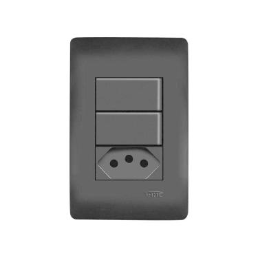 Imagem de Interruptor Simples Duplo E Tomada 2p+t 10a Fame Habitat Black Com Placa 4x2 Preto