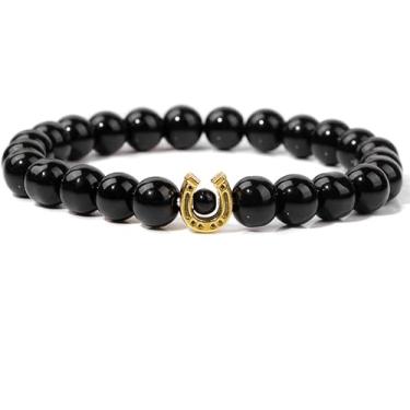 Imagem de Pulseira de contas de pedra de lava natural, pulseiras de ferradura para mulheres e homens, pulseiras elásticas de casco de cavalo para ioga/85