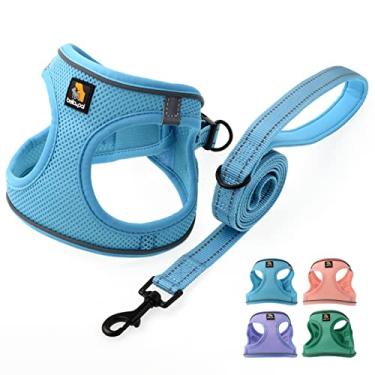 Imagem de BELLA & PAL Arreio de cachorro Step in Dog Harness and Leash, Colete refletor ajustável para cães pequenos, gatos, sem puxar, malha macia para animais de estimação para caminhadas de cães, azul, PP