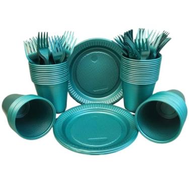 Imagem de Kit Descartáveis Perolado 150 Itens Luxo para 50 Pessoas(Verde Perolado)