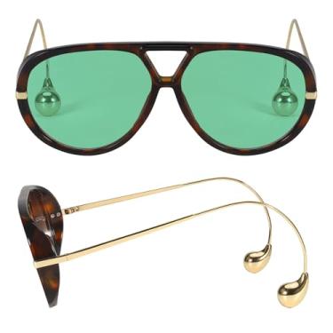 Imagem de DreamCalf Óculos de sol aviador grandes com brinco para mulheres, grande, proteção UV400, designer 2025, óculos escuros femininos, A08- Tartaruga/Verde, Medium